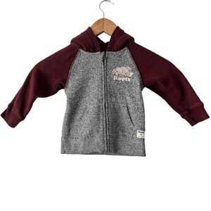 Roots Kids Hoodie in Charcoal and Burgundy 18/24 Months